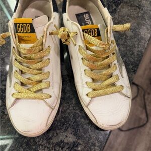 Golden Goose Super-Star White Sneakers with Gold Accent stars ⭐️